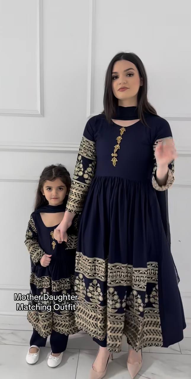 Little Sovereign Navy Embroidered Anarkali